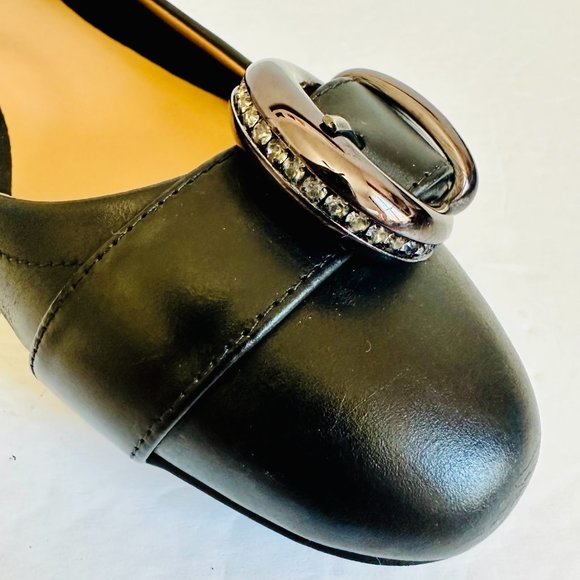 NWOT NATURALIZER POLLY BLACK LEATHER RHINESTONE GUNMETAL BUCKLE FLATS SHOES - Picture 6 of 8